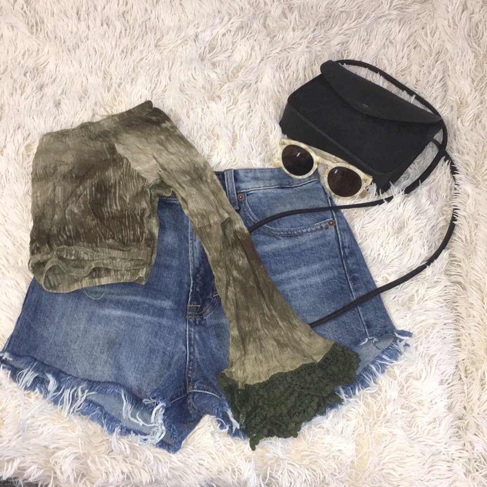 Green tie dye crop top with bell bottom sleeves